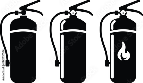 Fire extinguisher silhouette icons for safety signage and emergency symbols fire protection vector illustration