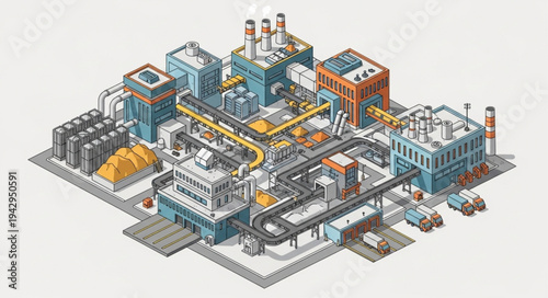 Industrial Factory 3D Model Illustration.