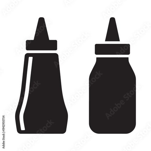 Simple black and white illustration of two condiment bottles