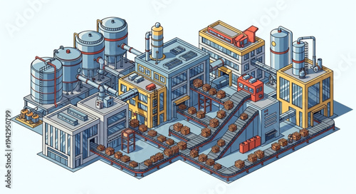 Industrial Factory 3D Model Illustration.