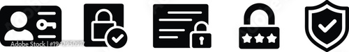 Cyber security and data protection icon set, privacy authentication symbols, digital safety lock shield verification vector illustration