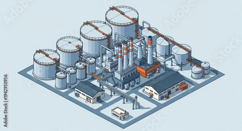 Industrial Factory 3D Model Illustration.
