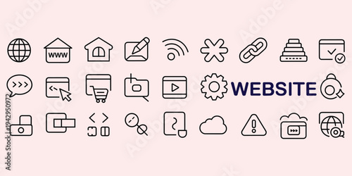 Website And Internet Technology Icons With W Globe And Chat Bubble cursor
