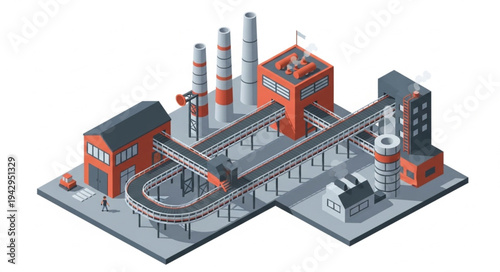 Industrial Factory 3D Model Illustration.