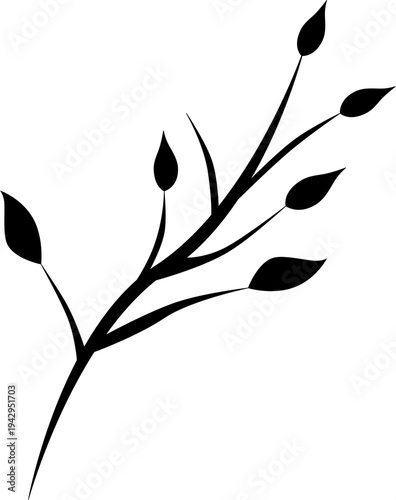 Minimalist Black Branch Silhouettes and Leafy Twig Illustrations Set for Nature Design Elements