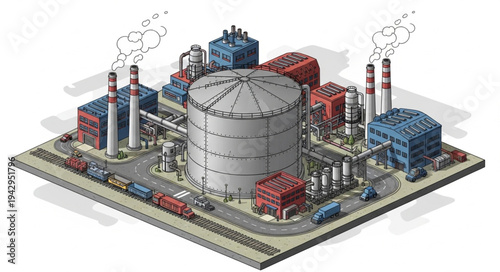 Industrial Factory 3D Model Rendering.