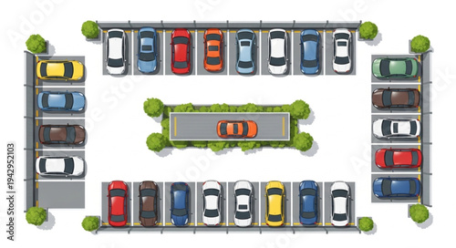 Aerial View of a Crowded Parking Lot with Many Cars.