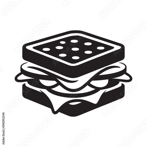 A simple black and white illustration of a stacked sandwich
