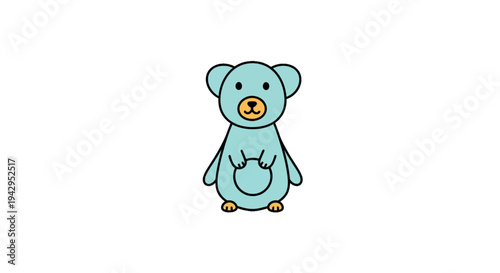 Cute Blue Cartoon Bear Standing.