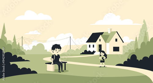 Boy sitting on a bench outdoors.