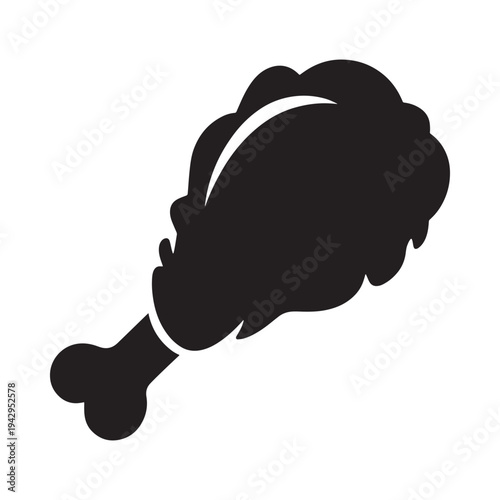 A simple black silhouette of a fried chicken drumstick with bone