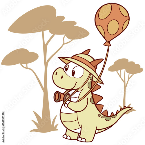 Charming SVG of a Bashful Dragon featuring with a balloon, styled in a Safari Adventure theme with Savannah Heat hues