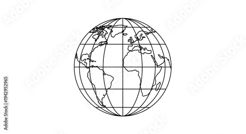 Global world map globe line icon concept vector illustration representing global communication international network world geography and global business connections isolated background