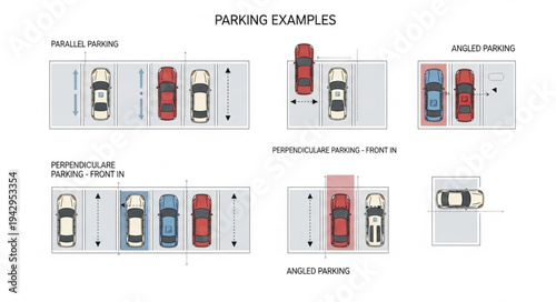 Diagram showing different parking examples and methods.