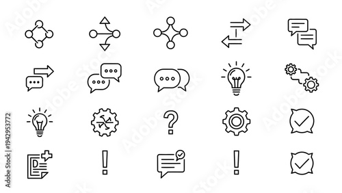 Set of Business and Technology Icons: Idea, Communication, Strategy, Process, Question, Solution
