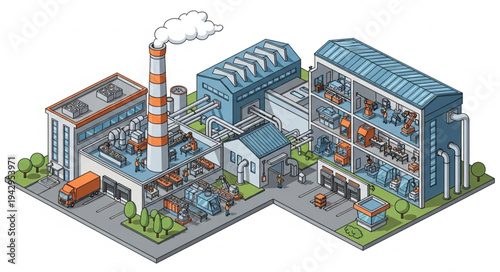 Industrial Factory Building Complex Structure.