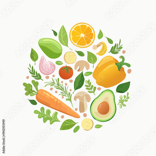 Vibrant Circle of Fresh Fruits and Vegetables A Healthy Eating Concept for Nutritious Lifestyles