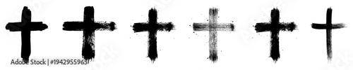 Set of hand-drawn Christian crosses. Vector cross. Simple design element. Cross made with a brush.
