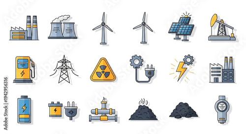 Collection of energy industry icons and symbols.