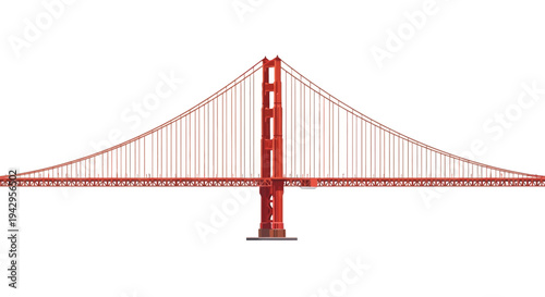 Iconic red suspension bridge isolated on white background