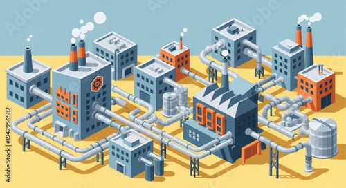 Industrial Factory Buildings and Pipelines.