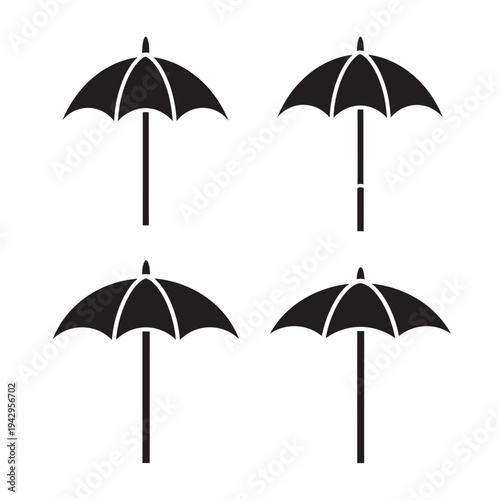 Set of Four Black Umbrella Icons on White Background