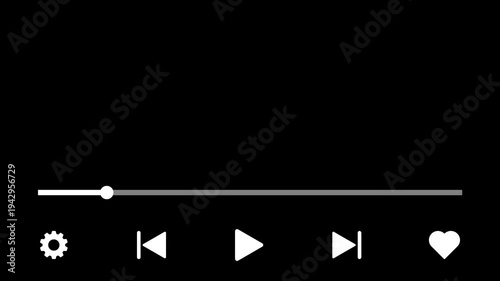 Audio music timeline bar animation on transparent background, Video music multimedia player with alpha channel, Thirty second videotimeline progress bar