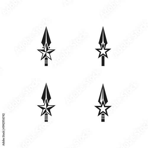 Set of Four Spearhead Star Icons: Tribal, Warrior, Emblem, Symbol