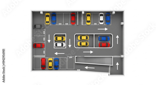 Aerial view of a busy parking lot with many cars.