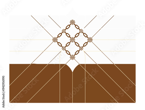 Abstract geometric design with ornamental pattern and brown color scheme