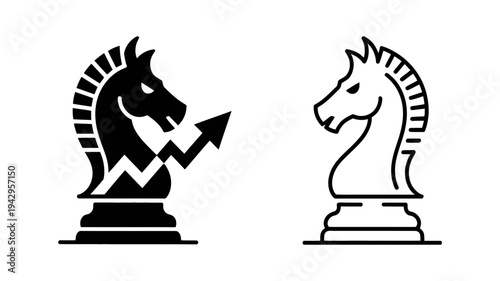 Strategic business growth represented by a chess knight icon featuring an upward trend arrow.