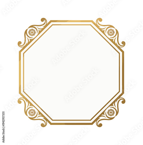 Elegant decorative octagon frame gold trim isolated