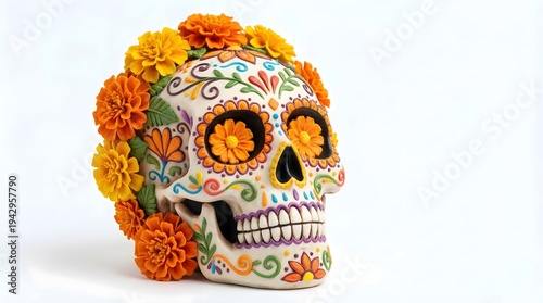 Wallpaper Mural Decorated Sugar Skull with Marigolds Torontodigital.ca