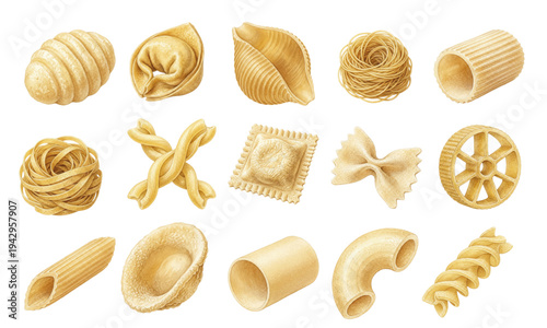Set of various pasta types for International Pasta Day