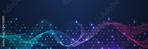 Molecular abstract structure and genetic engineering DNA. Healthcare and medicine background concept. Scientific research background. Wave flow. Innovation pattern. Vector illustration.