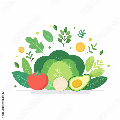 Vibrant and Fresh Vegetable Medley Illustration for Healthy Eating and Nutrition