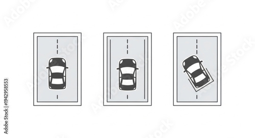 Diagram showing car parking maneuver steps illustration.