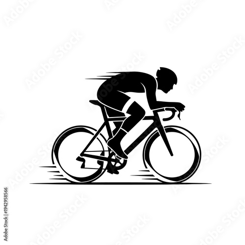 Silhouette of a cyclist racing on a road bike, dynamic motion blur, speed, and determination