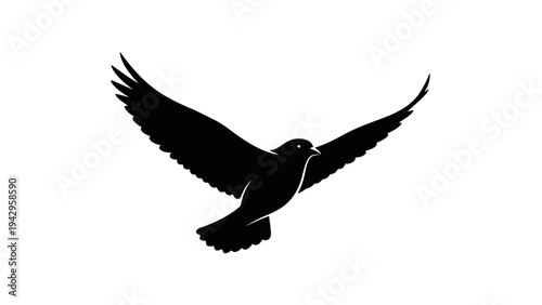 Silhouette of a Hawk in Flight, Majestic Bird of Prey with Wings Spread Wide