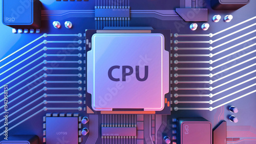 Φωτογραφία CPU microprocessor on motherboard circuit board representing modern computing technology, data processing and high performance computer hardware concept