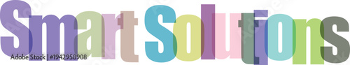 Smart Solutions Overlapping Colorful Text on White Background