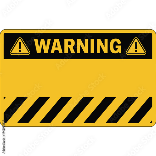 Yellow warning sign with black stripes and exclamation marks