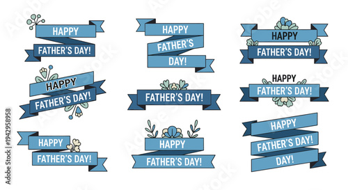 A collection of colorful banners with 'Happy Father's Day!' text, featuring a modern, playful style, ideal for greeting cards