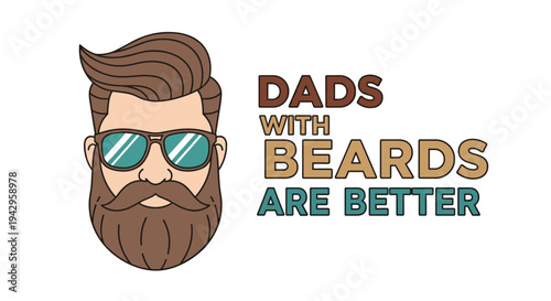 A playful illustration featuring a bearded dad with sunglasses, designed in a modern flat style for family-themed designs