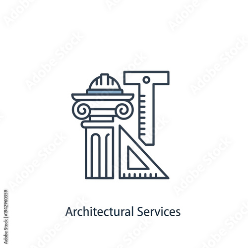 Architectural planning and construction services flat line icon