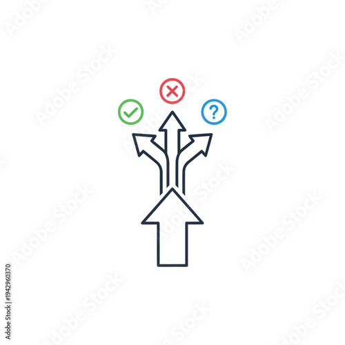 Arrow splitting into three paths with decision icons