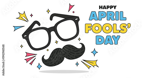 April fools day background with disguise glasses and mustache