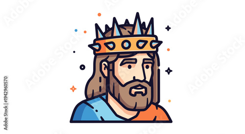 Illustration of a regal king with a crown, featuring a modern flat design style, perfect for storytelling