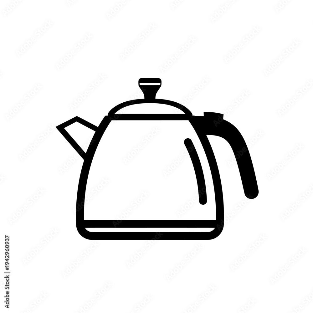 Obraz premium Simple Black and White Icon of a Kettle, Minimalist Design for Kitchenware and Beverage Themes