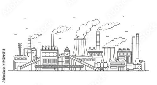 Industrial Factory Buildings with Smokestacks.